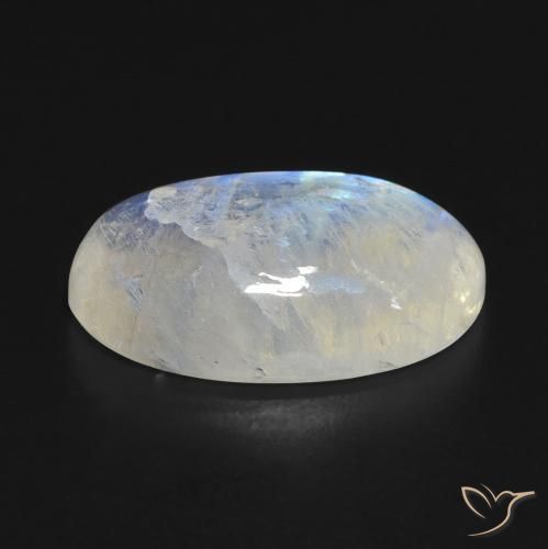 9.48캐럿 천연 푸르스름한 화이트 레인보우 문스톤, 타원형 컷, 18×12 mm, 투명한
