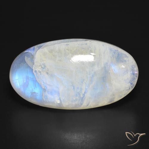39.99ct 자연스러운 푸르스름한 흰색 레인보우 문스톤, 타원형, 투명한