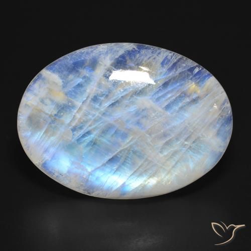 45.90ct 자연스러운 푸르스름한 흰색 레인보우 문스톤, 타원형, 투명한