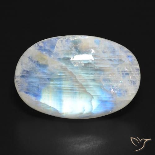 21.64ct 자연스러운 푸르스름한 흰색 레인보우 문스톤, 타원형, 투명한