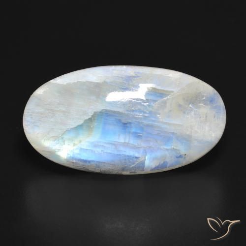 25.60ct 자연스러운 푸르스름한 흰색 레인보우 문스톤, 타원형, 투명한