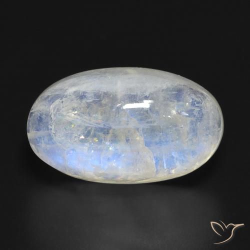 14.87캐럿 천연 푸르스름한 화이트 레인보우 문스톤, 타원형 컷, 19.1×11.4 mm, 투명한