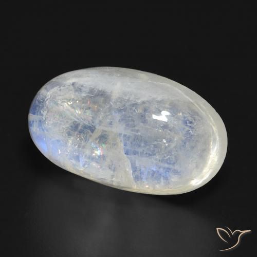 14.87캐럿 천연 푸르스름한 화이트 레인보우 문스톤, 타원형 컷, 19.1×11.4 mm, 투명한