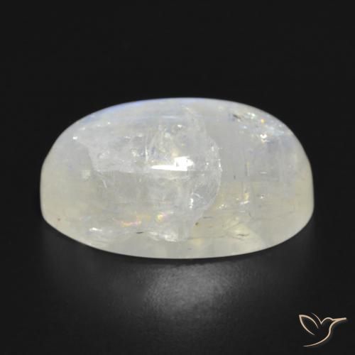 14.87캐럿 천연 푸르스름한 화이트 레인보우 문스톤, 타원형 컷, 19.1×11.4 mm, 투명한