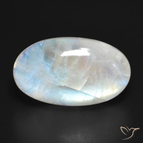 25.94ct 자연스러운 푸르스름한 흰색 레인보우 문스톤, 타원형, 투명한
