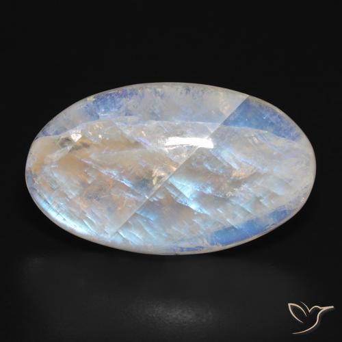 24.46ct 자연스러운 푸르스름한 흰색 레인보우 문스톤, 타원형, 투명한
