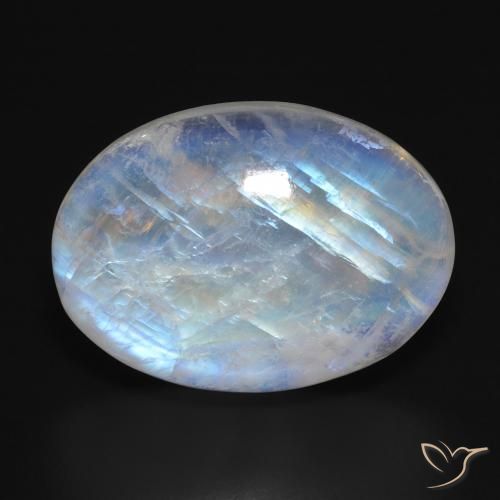 31.82ct 자연스러운 푸르스름한 흰색 레인보우 문스톤, 타원형, 투명한