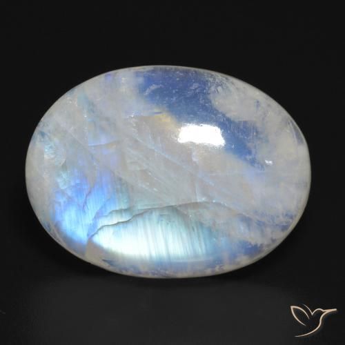 19.49캐럿 천연 푸르스름한 화이트 레인보우 문스톤, 타원형 컷, 20.7×15.4 mm, 투명한