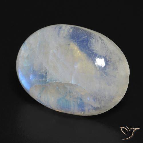 19.49캐럿 천연 푸르스름한 화이트 레인보우 문스톤, 타원형 컷, 20.7×15.4 mm, 투명한