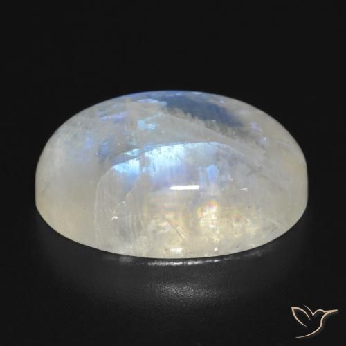 19.49캐럿 천연 푸르스름한 화이트 레인보우 문스톤, 타원형 컷, 20.7×15.4 mm, 투명한