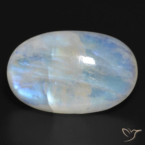 20.64ct 자연스러운 푸르스름한 흰색 레인보우 문스톤, 타원형, 투명한