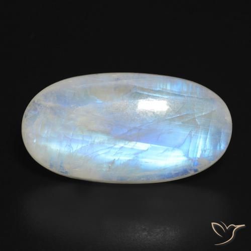 22.34ct 자연스러운 푸르스름한 흰색 레인보우 문스톤, 타원형, 투명한