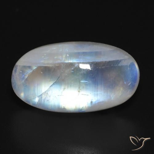 12.55ct 자연스러운 푸르스름한 흰색 레인보우 문스톤, 타원형, 투명한