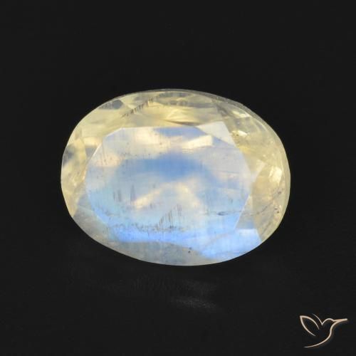 1.92ct 자연스러운 푸르스름한 흰색 레인보우 문스톤, 타원형, 투명한