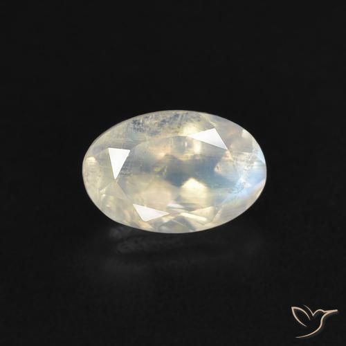 0.54캐럿 천연 푸르스름한 화이트 레인보우 문스톤, 타원형 컷, 6.2×4.1 mm, 투명한
