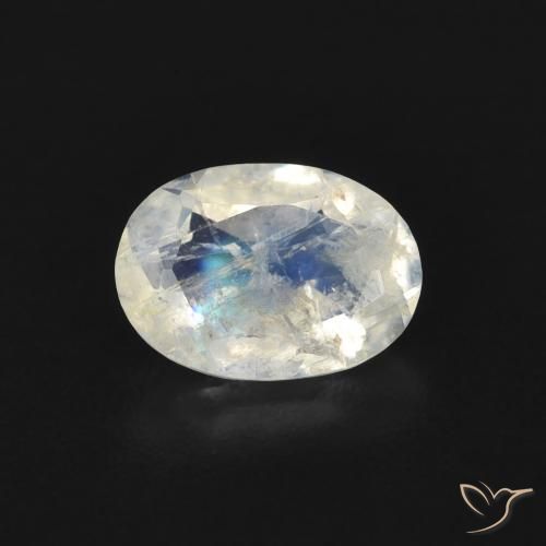 0.69ct 자연스러운 푸르스름한 흰색 레인보우 문스톤, 타원형, 투명한