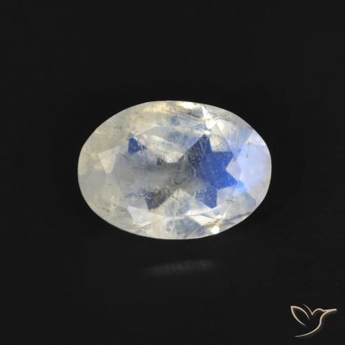 0.77ct 자연스러운 푸르스름한 흰색 레인보우 문스톤, 타원형, 투명한