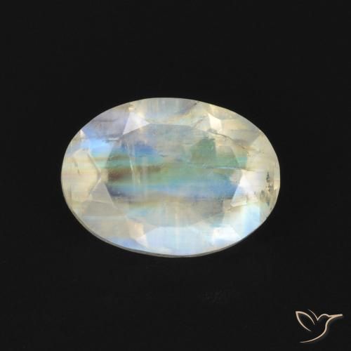 0.85ct 자연스러운 푸르스름한 흰색 레인보우 문스톤, 타원형, 투명한