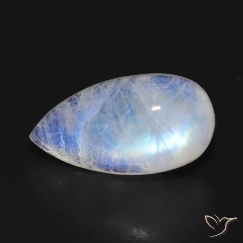 9.43ct 자연스러운 푸르스름한 흰색 레인보우 문스톤, 배 모양, 투명한