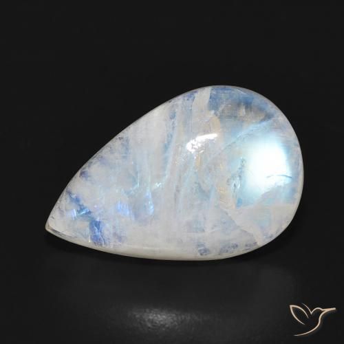 7.16ct 자연스러운 푸르스름한 흰색 레인보우 문스톤, 배 모양, 투명한