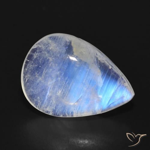 7.54ct 자연스러운 푸르스름한 흰색 레인보우 문스톤, 배 모양, 투명한