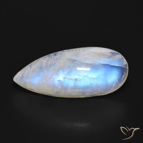 15.24ct 자연스러운 푸르스름한 흰색 레인보우 문스톤, 배 모양, 투명한