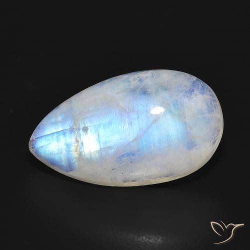 11.38ct 자연스러운 푸르스름한 흰색 레인보우 문스톤, 배 모양, 투명한