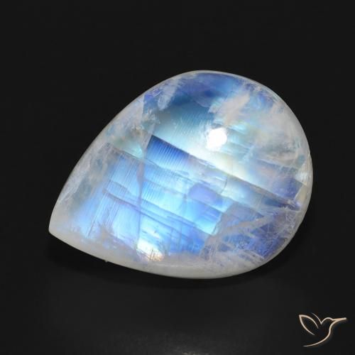 13.00ct 자연스러운 푸르스름한 흰색 레인보우 문스톤, 배 모양, 투명한