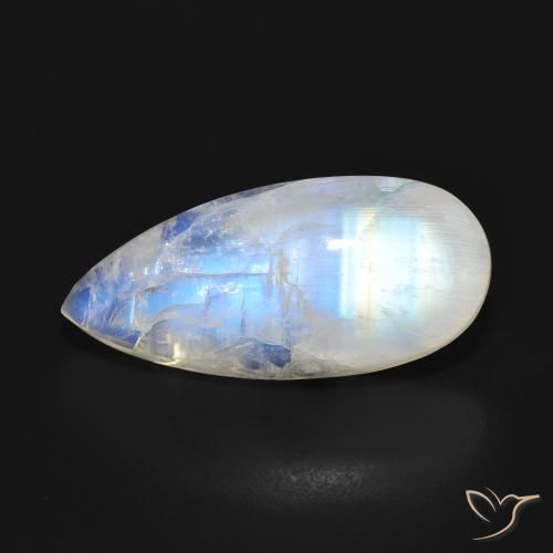 14.80ct 자연스러운 푸르스름한 흰색 레인보우 문스톤, 배 모양, 투명한