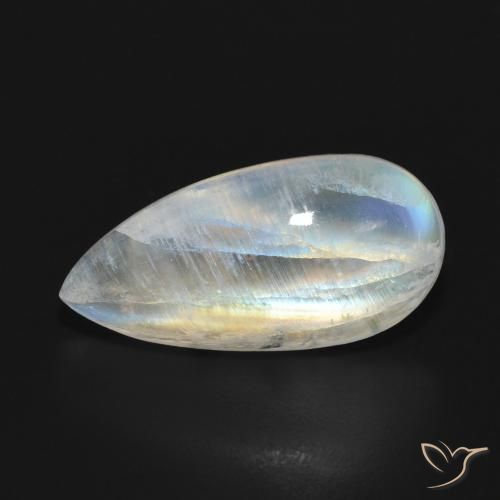 7.08ct 자연스러운 푸르스름한 흰색 레인보우 문스톤, 배 모양, 투명한