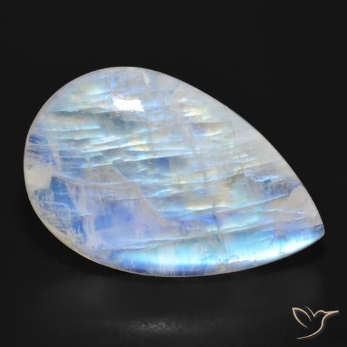 47.73ct 자연스러운 푸르스름한 흰색 레인보우 문스톤, 배 모양, 투명한