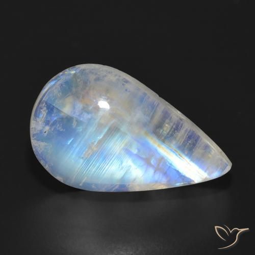 13.93ct 자연스러운 푸르스름한 흰색 레인보우 문스톤, 배 모양, 투명한