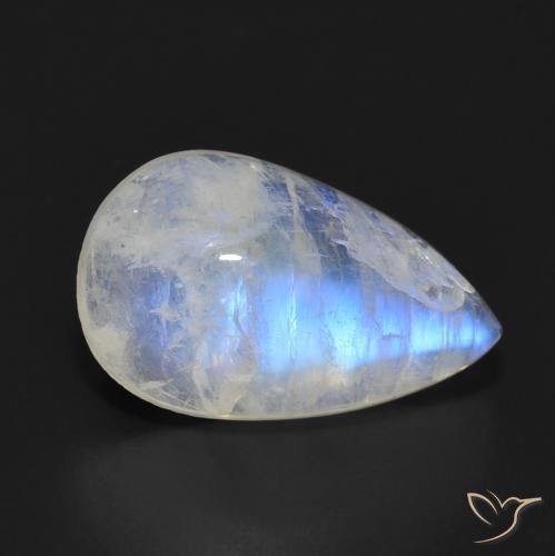 7.70ct 자연스러운 푸르스름한 흰색 레인보우 문스톤, 배 모양, 투명한