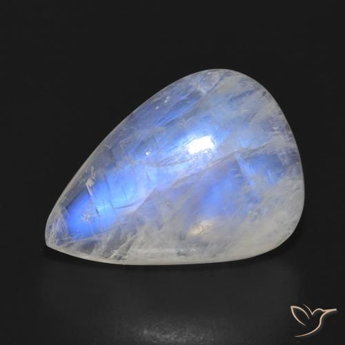 10.21ct 자연스러운 푸르스름한 흰색 레인보우 문스톤, 배 모양, 투명한