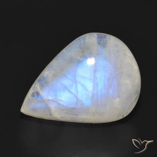 12.69ct 자연스러운 푸르스름한 흰색 레인보우 문스톤, 배 모양, 투명한