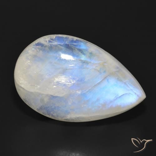 28.68ct 자연스러운 푸르스름한 흰색 레인보우 문스톤, 배 모양, 투명한