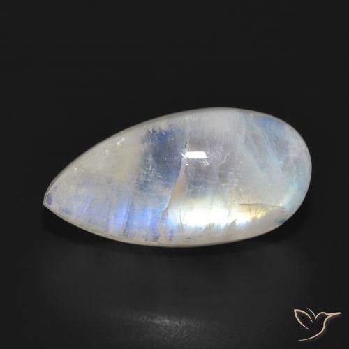 12.48ct 자연스러운 푸르스름한 흰색 레인보우 문스톤, 배 모양, 투명한