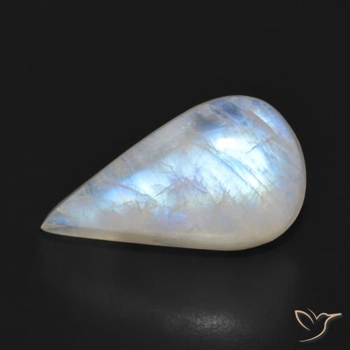 12.76ct 자연스러운 푸르스름한 흰색 레인보우 문스톤, 배 모양, 투명한