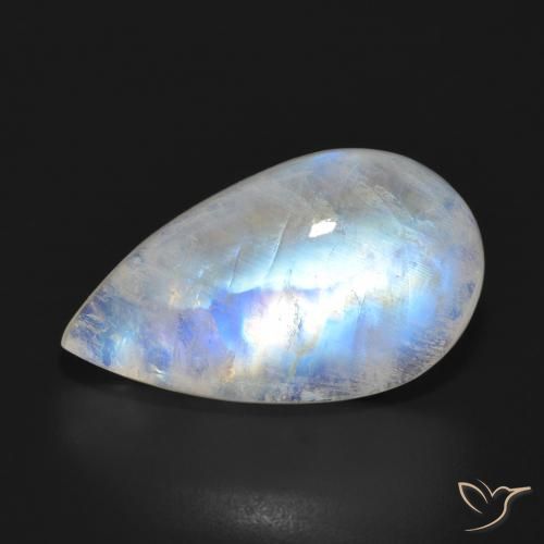 14.91ct 자연스러운 푸르스름한 흰색 레인보우 문스톤, 배 모양, 투명한