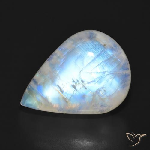 18.57ct 자연스러운 푸르스름한 흰색 레인보우 문스톤, 배 모양, 투명한