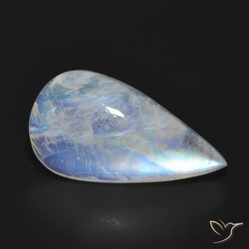 11.31ct 자연스러운 푸르스름한 흰색 레인보우 문스톤, 배 모양, 투명한