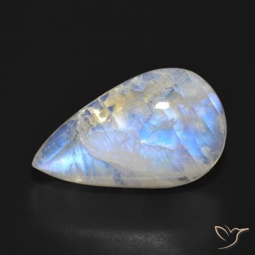 17.93ct 자연스러운 푸르스름한 흰색 레인보우 문스톤, 배 모양, 투명한