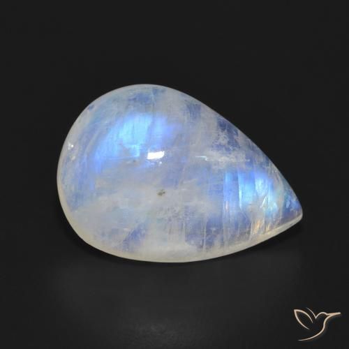 9.55ct 자연스러운 푸르스름한 흰색 레인보우 문스톤, 배 모양, 투명한