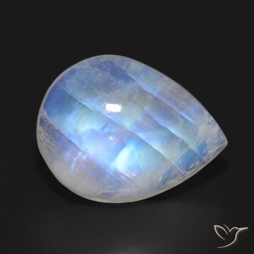11.64ct 자연스러운 푸르스름한 흰색 레인보우 문스톤, 배 모양, 투명한