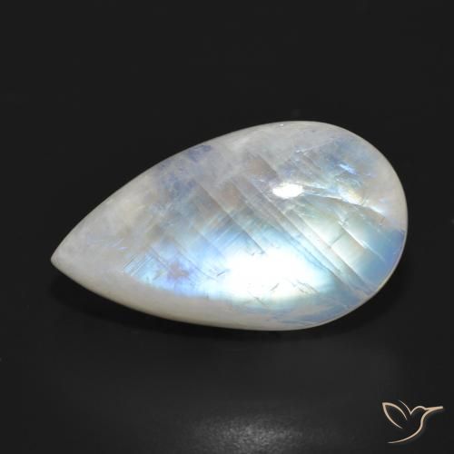 21.04ct 자연스러운 푸르스름한 흰색 레인보우 문스톤, 배 모양, 투명한