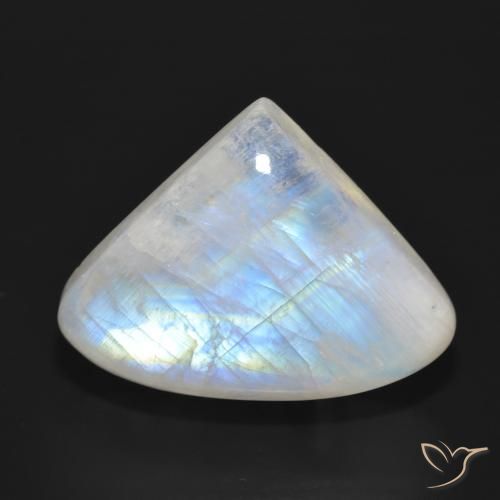 30.77ct 자연스러운 푸르스름한 흰색 레인보우 문스톤, 배 모양, 투명한