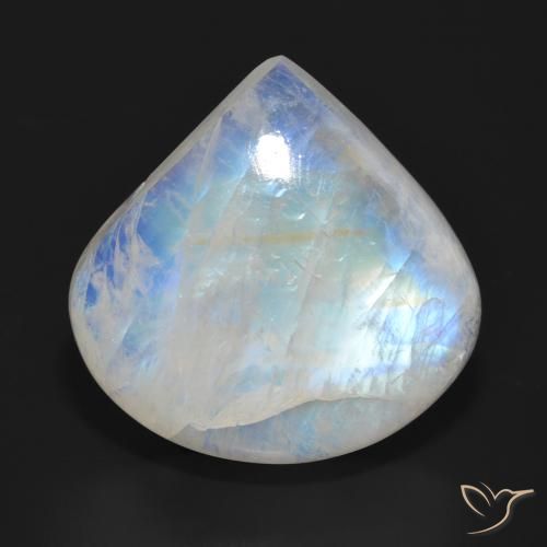 30.80ct 자연스러운 푸르스름한 흰색 레인보우 문스톤, 배 모양, 투명한