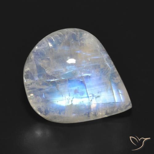 11.15ct 자연스러운 푸르스름한 흰색 레인보우 문스톤, 배 모양, 투명한