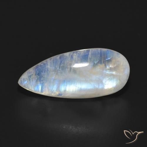 7.88ct 자연스러운 푸르스름한 흰색 레인보우 문스톤, 배 모양, 투명한