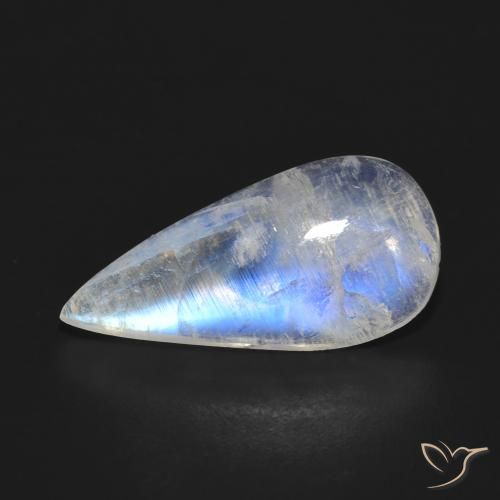5.47ct 자연스러운 푸르스름한 흰색 레인보우 문스톤, 배 모양, 투명한
